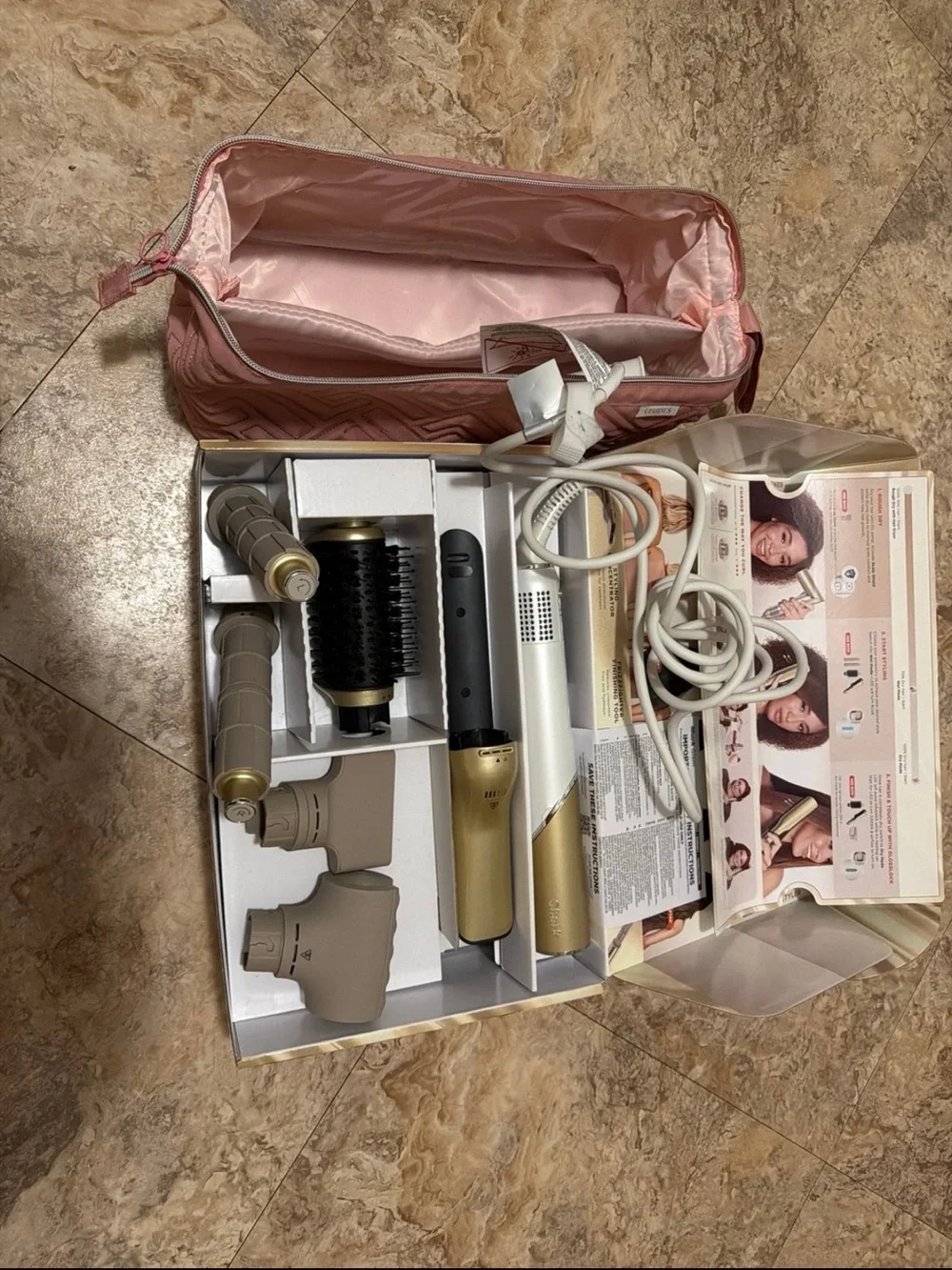 Gold and Black Women’s Multi-Function Hair Styling Set with Attachments